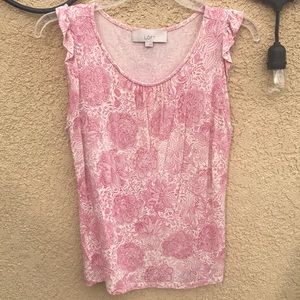 LOFT ruffle tank pink floral print